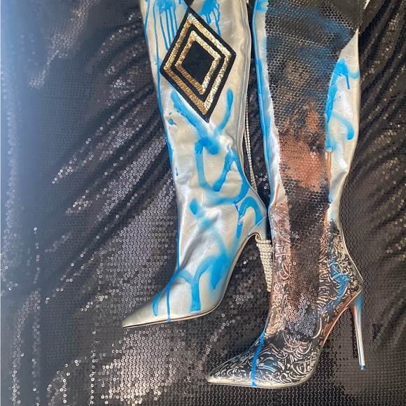 The Silver Baddie Over the Knee Boot Sz 11 - Picture 5 of 16